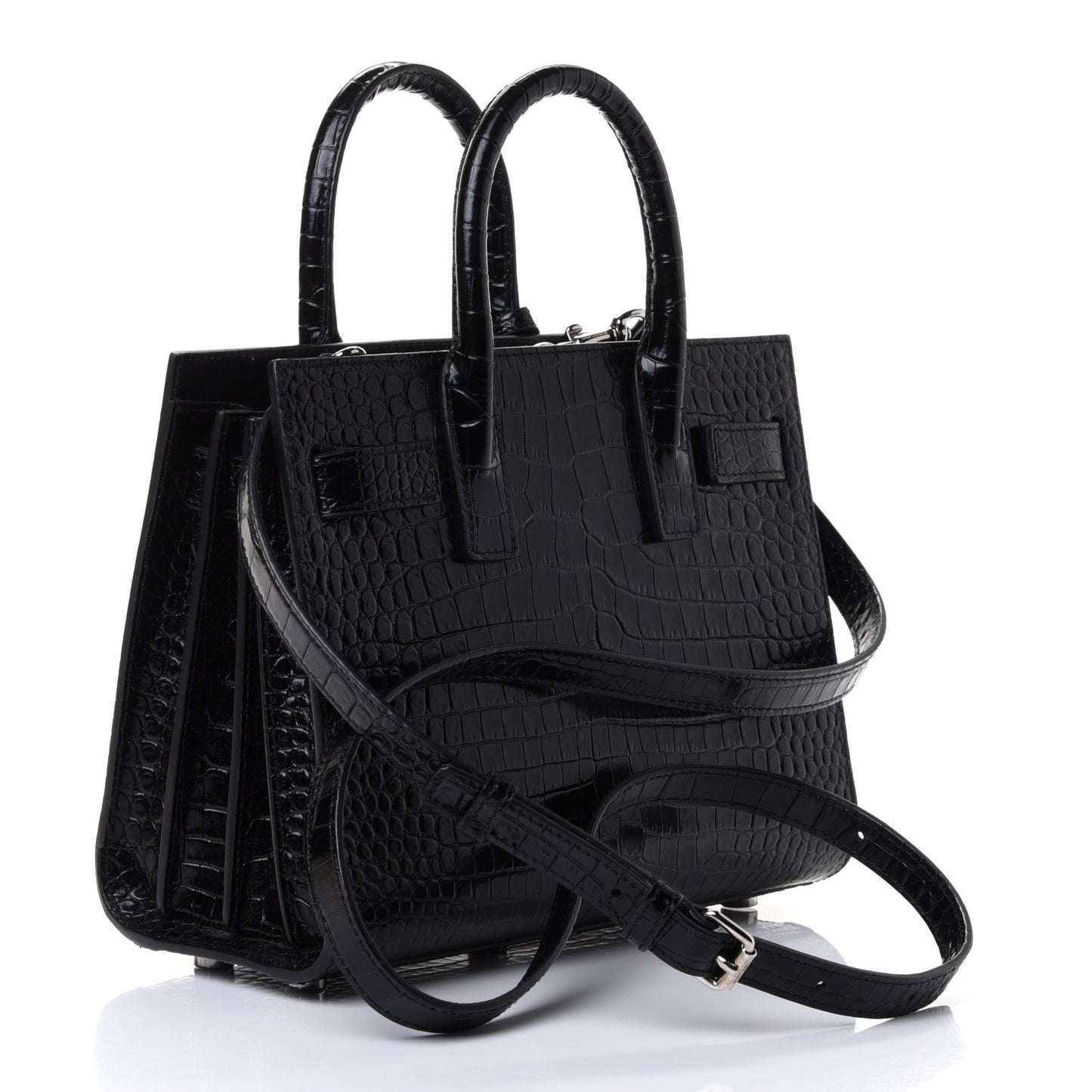 Calfskin Crocodile Embossed Nano Sac De Jour Black