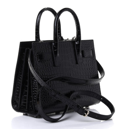 Saint Laurent Calfskin Crocodile Embossed Nano Sac De Jour Black 5 of 14
