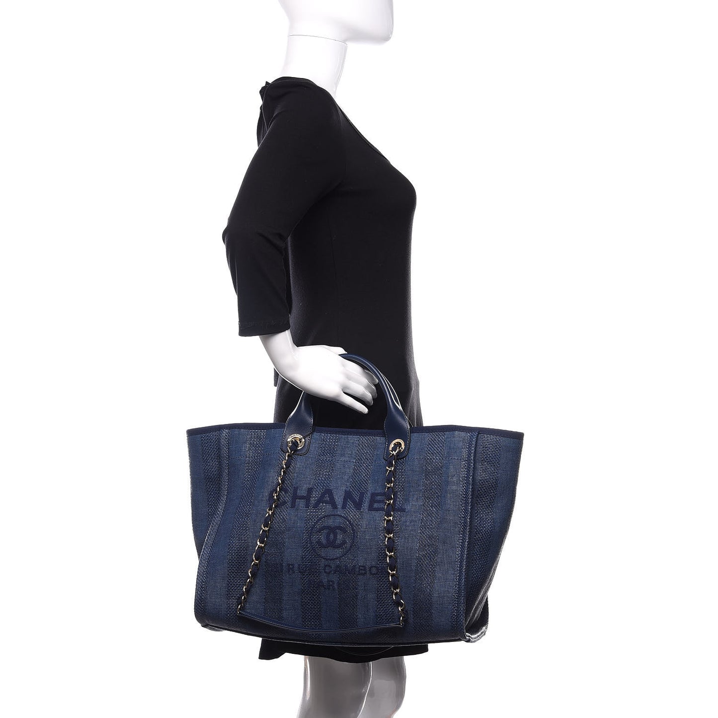 Mixed Fibers Striped Medium Deauville Tote Navy Blue