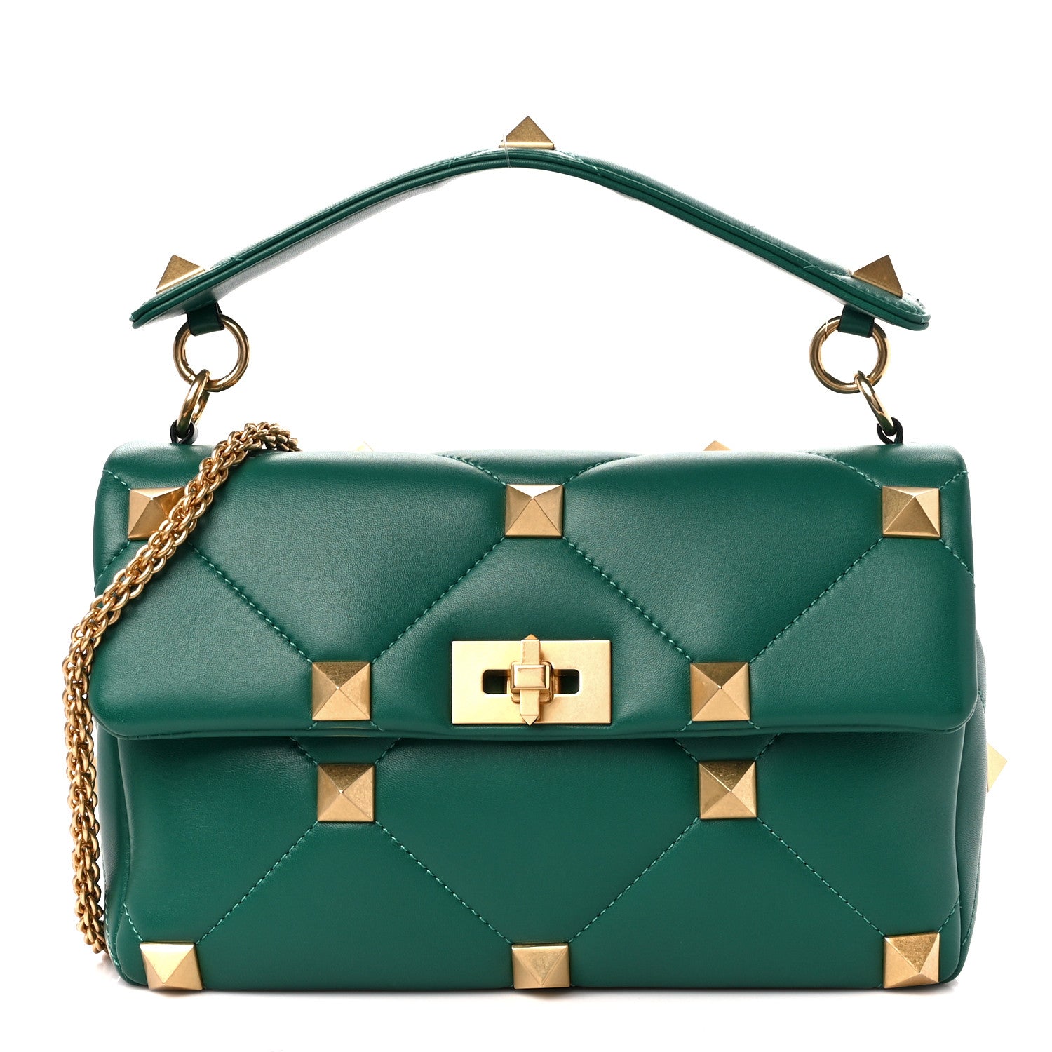 Valentino Garavani Nappa Large Roman Stud Shoulder Bag Jungle 1 of 9