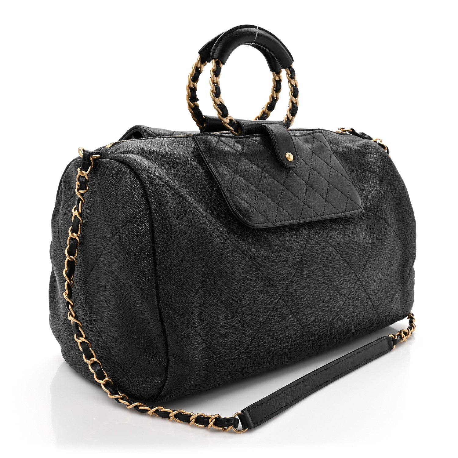 Chanel Grained Calfskin Lambskin Quilted Large Bowling Bag Black 3 of 10