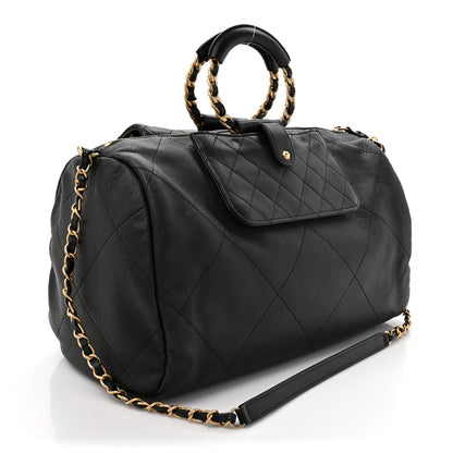 Chanel Grained Calfskin Lambskin Quilted Large Bowling Bag Black 3 of 10