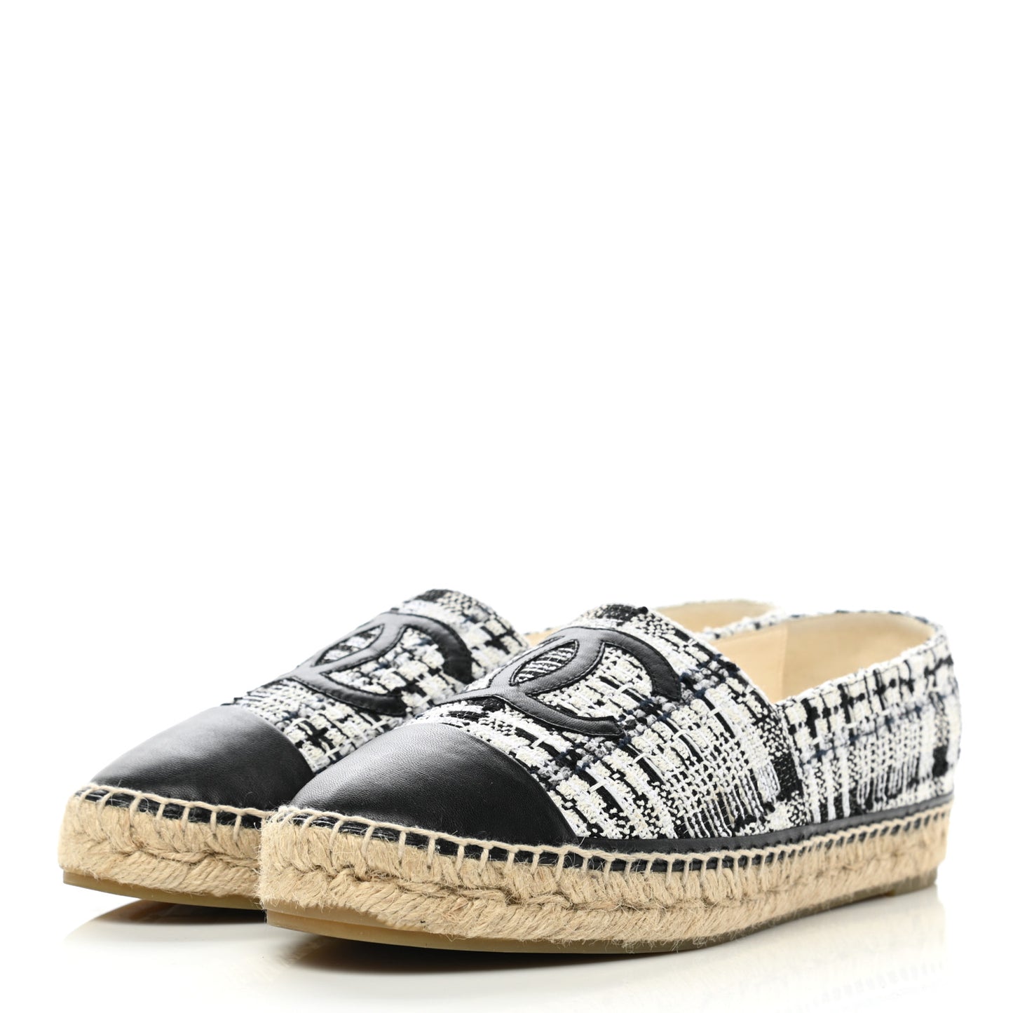 Tweed Lambskin CC Espadrilles 40 Ivory Grey Black