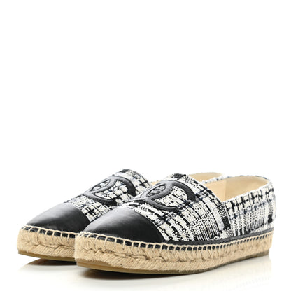 Chanel Tweed Lambskin CC Espadrilles 40 Ivory Grey Black 3 of 11