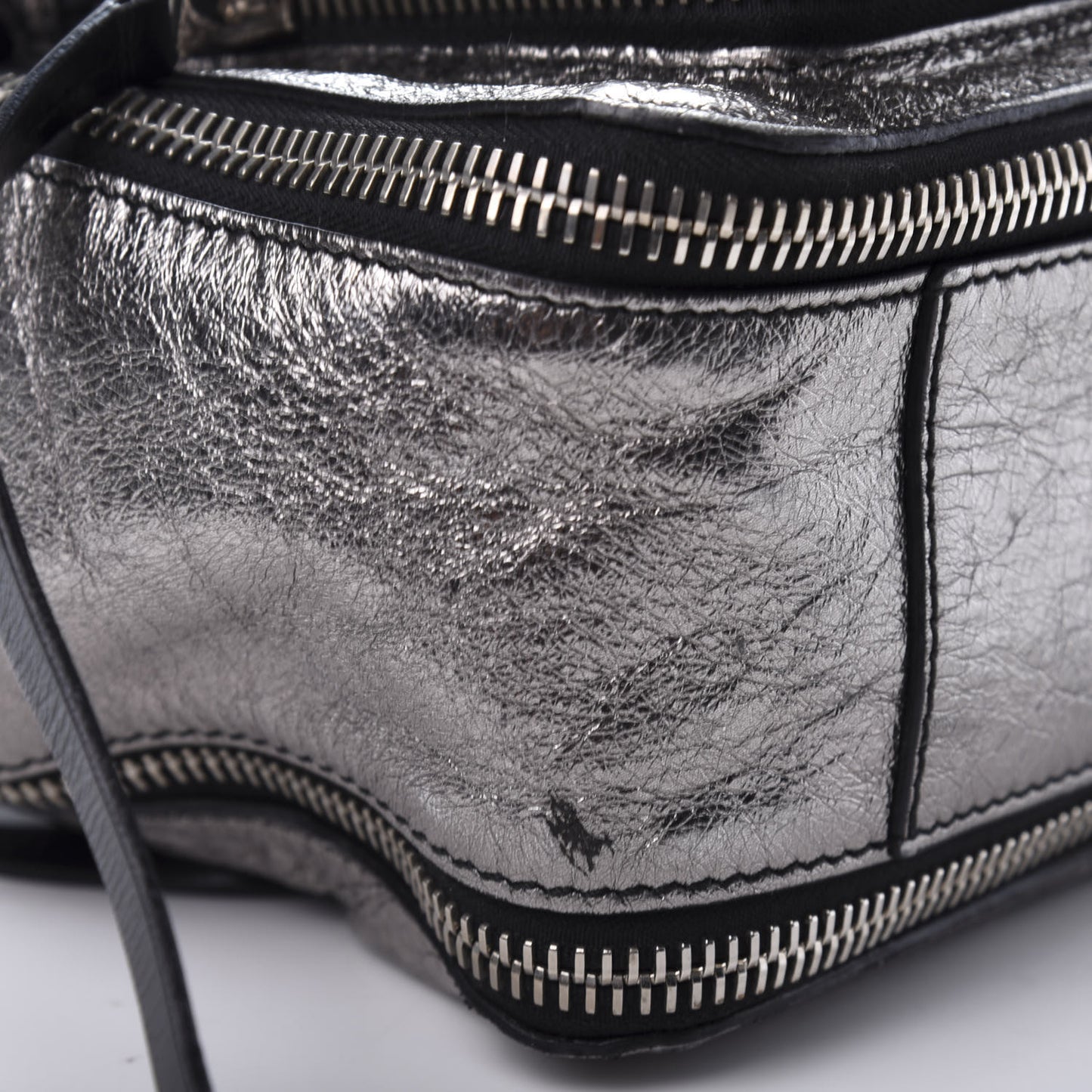 Metallic Paper Lambskin Medium PS1 Plus Zip Satchel Dark Silver