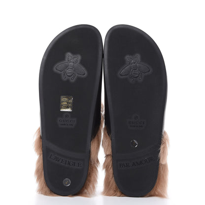 Gucci Calfskin Fur Mens Horsebit River Slingback Slippers 7 Black 5 of 8