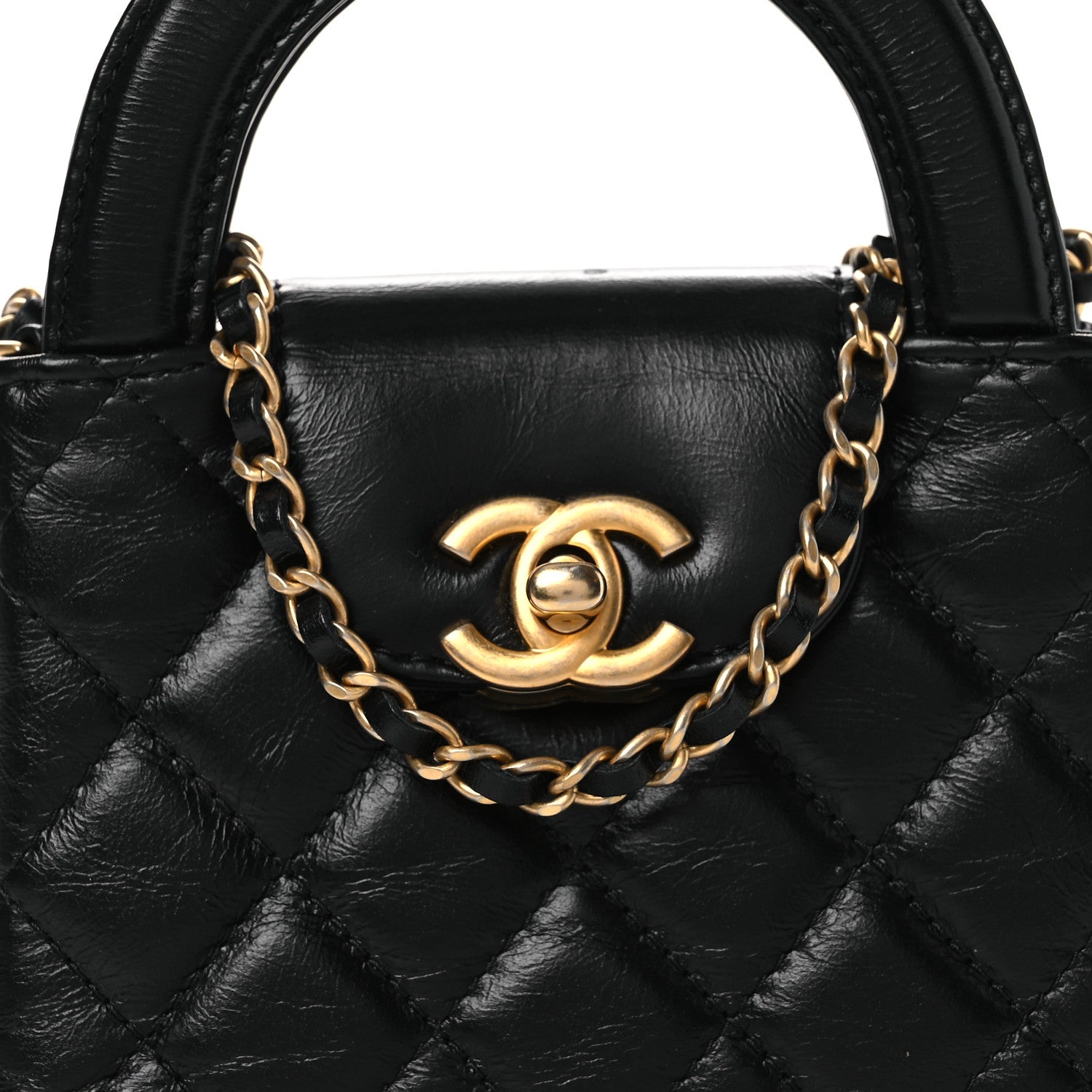 Chanel Shiny Aged Calfskin Quilted Mini Nano Kelly Shopper Black 8 of 13