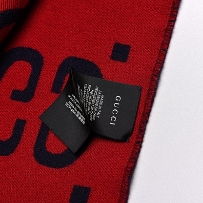 Gucci Wool Silk Monogram Jumbo GG Freedom Scarf Midnight Blue Red 4 of 5