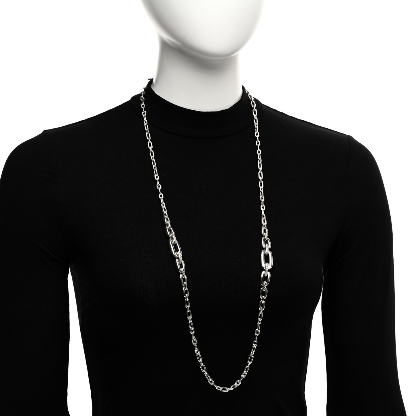 Sterling Silver Diamond Wellesley Long Chain Link Necklace