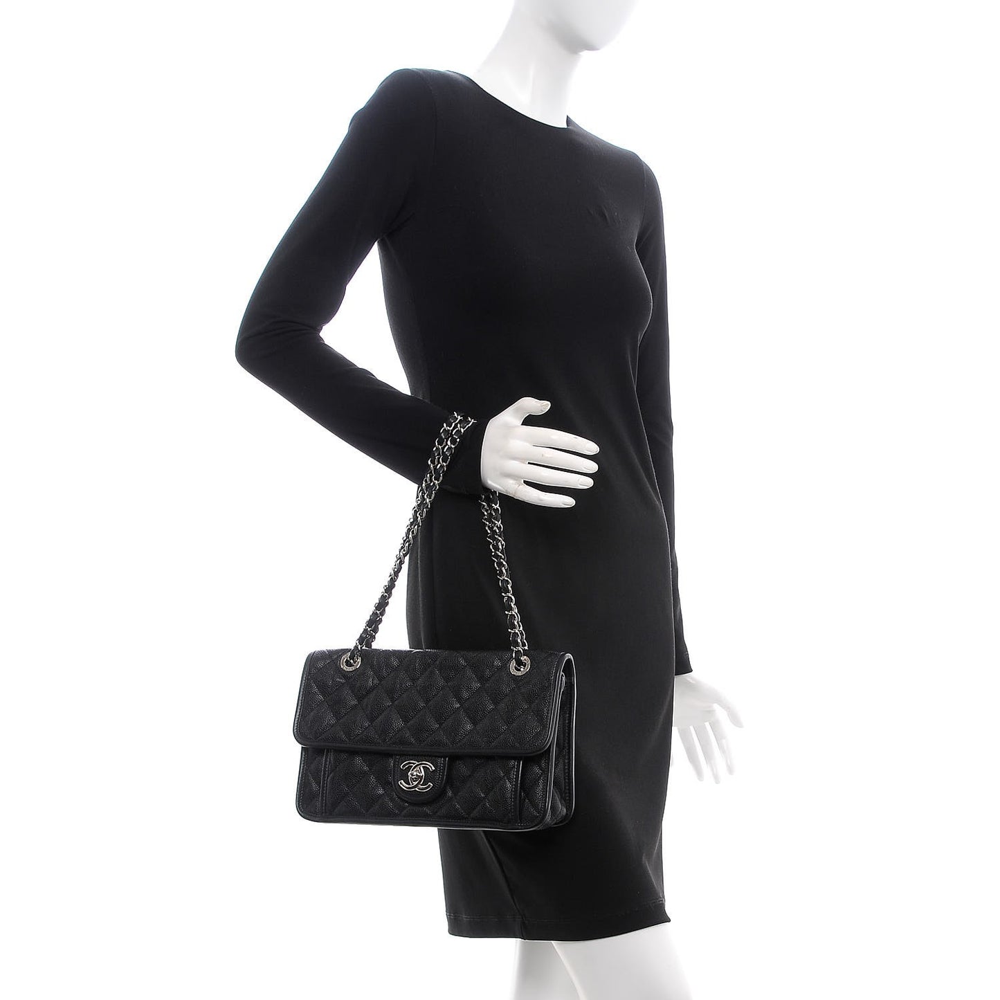 Caviar Quilted Medium French Riviera Flap Black