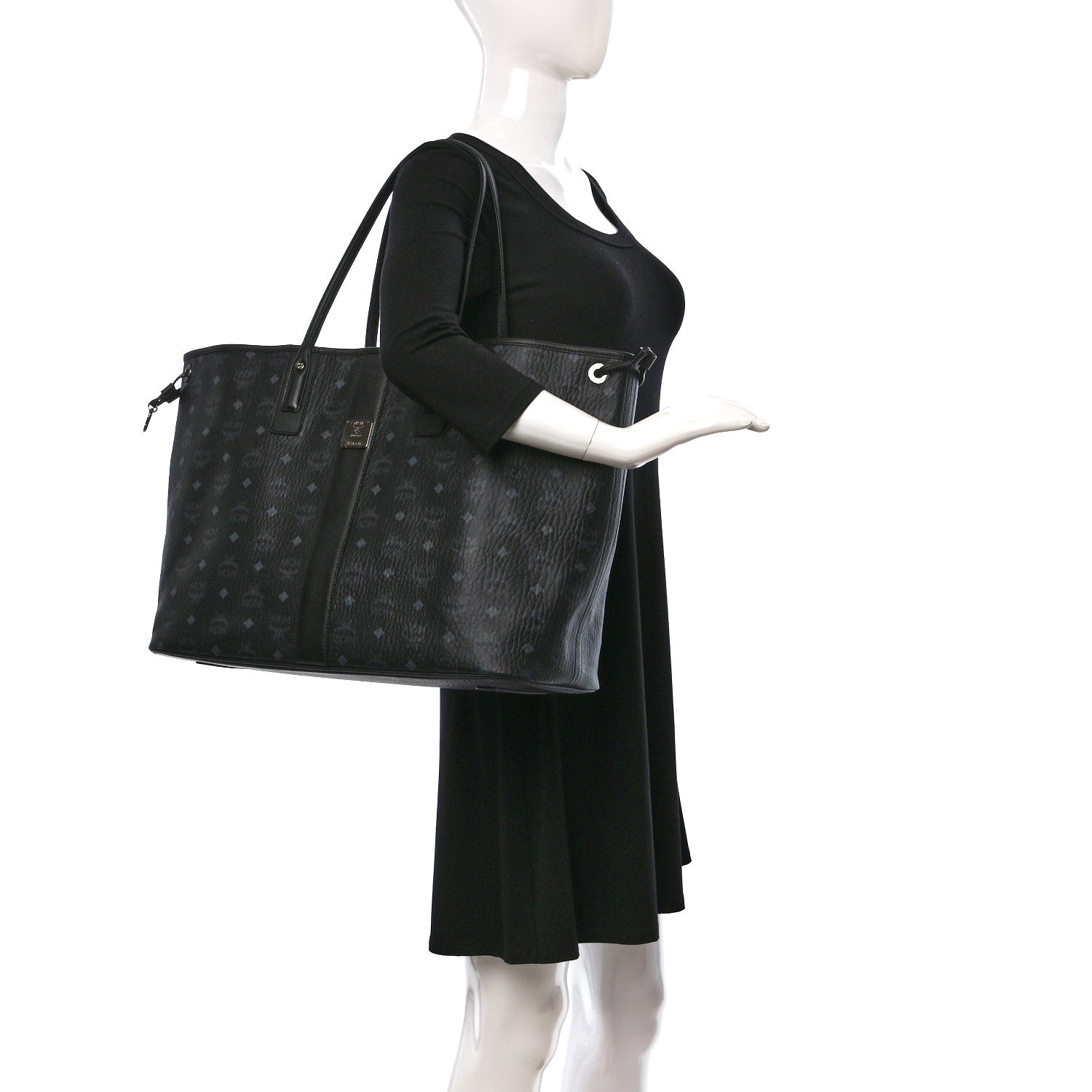 MCM Visetos Large Liz Reversible Shopper Tote Black 2 of 16
