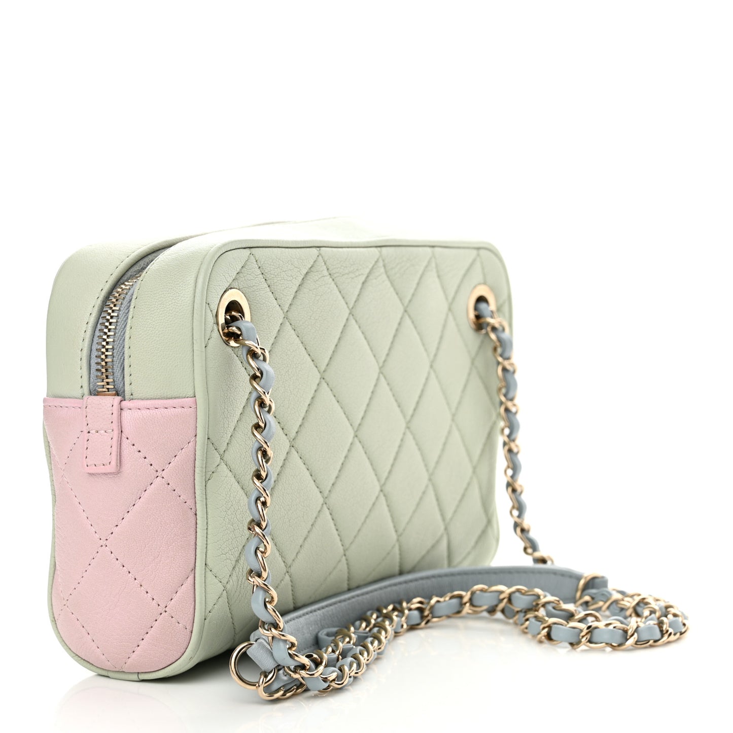 Goatskin Quilted Tri-Color Small In & Out Camera Case Green Blue Pink
