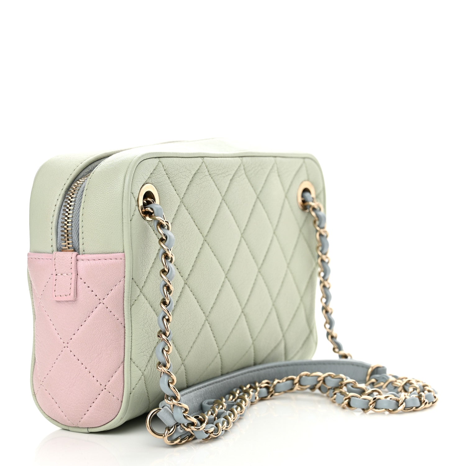 Chanel Goatskin Quilted Tri-Color Small In & Out Camera Case Green Blue Pink 4 of 12