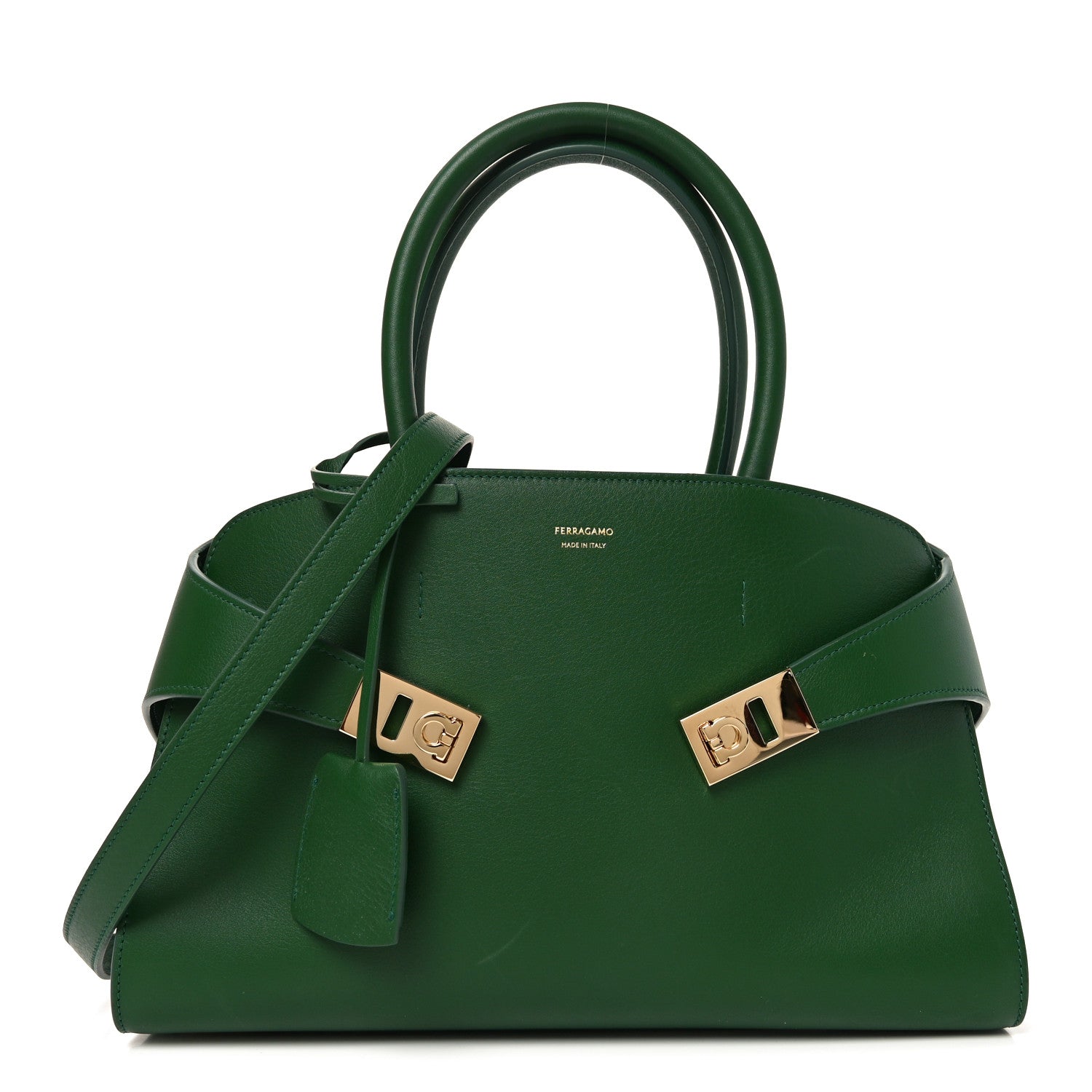 Salvatore Ferragamo Calfskin Medium Hug Soft Shoulder Bag Forest Green 1 of 9