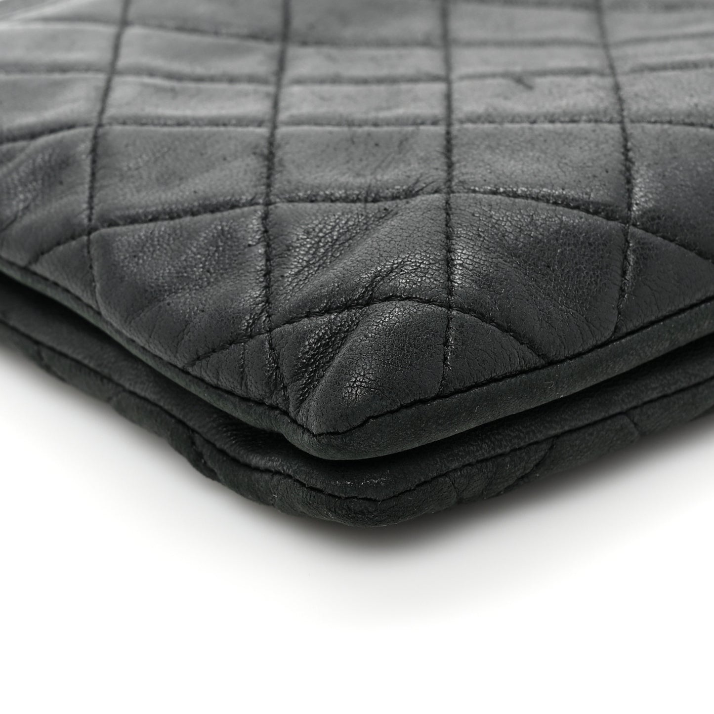 Lambskin Quilted Small Boy Zipped Pouch Black
