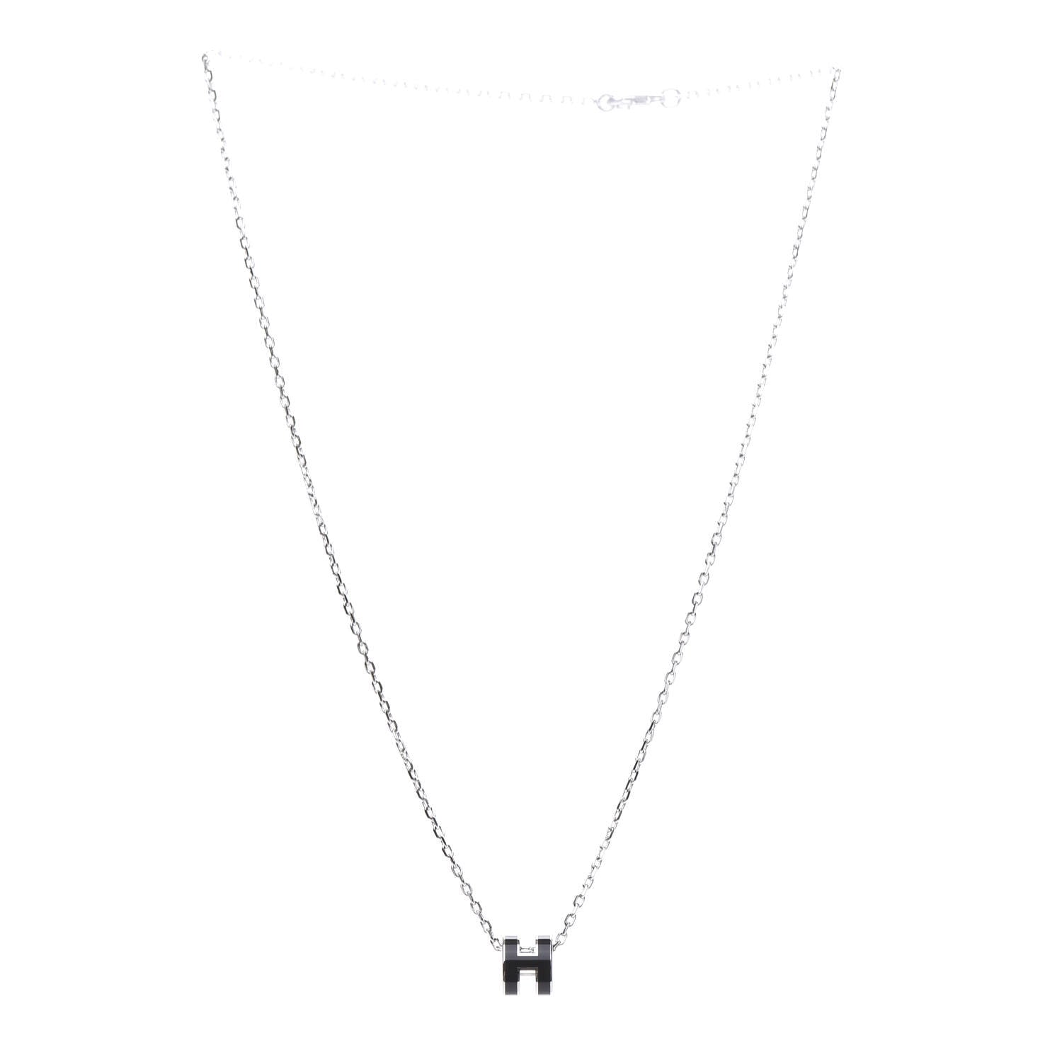 Hermes Lacquered Palladium Pop H Pendant Necklace Black 3 of 7