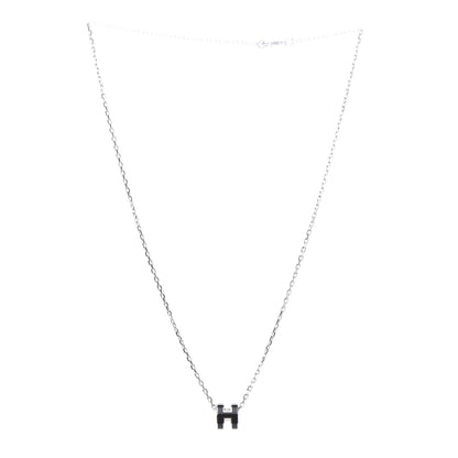 Hermes Lacquered Palladium Pop H Pendant Necklace Black 3 of 7
