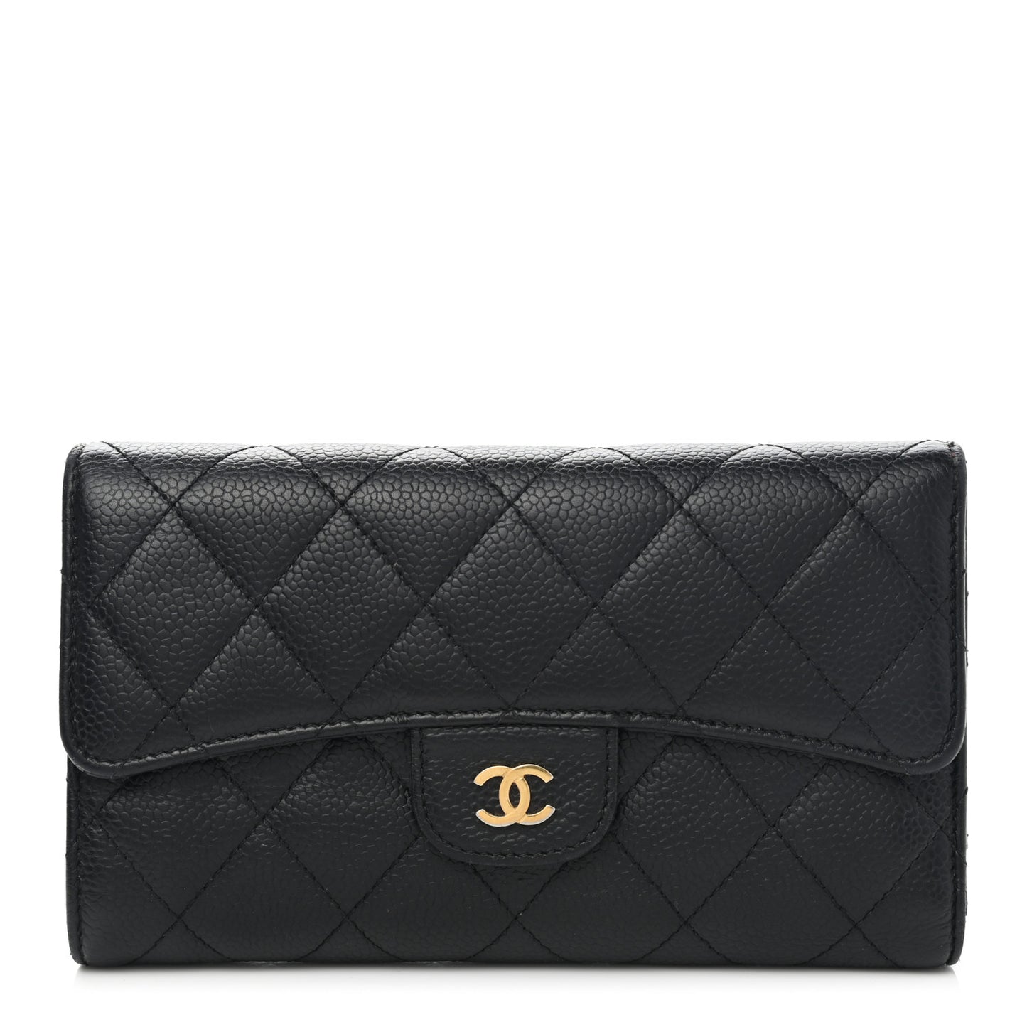 Caviar Quilted Large Flap Wallet Black