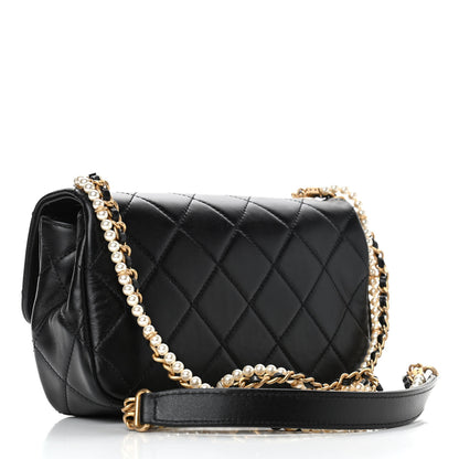 Chanel Calfskin Quilted Small Crystal Pearls Flap Bag Black 3 of 10