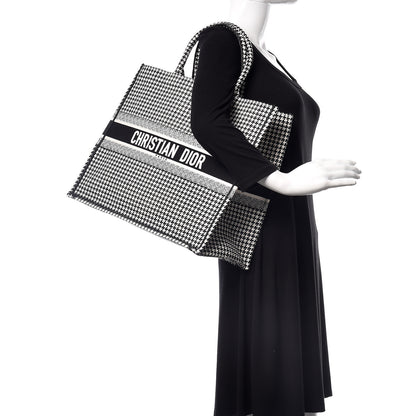 Christian Dior Canvas Houndstooth Embroidered Book Tote Black White 2 of 10