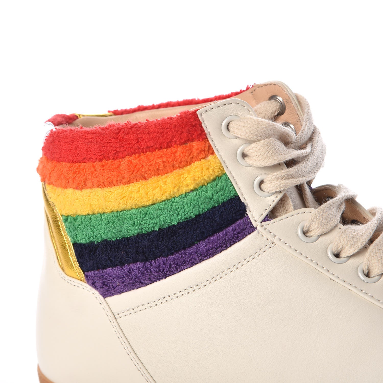 Gucci Calfskin Mens Bambi Rainbow High Top Sneakers 8.5 Mystic White 8 of 10