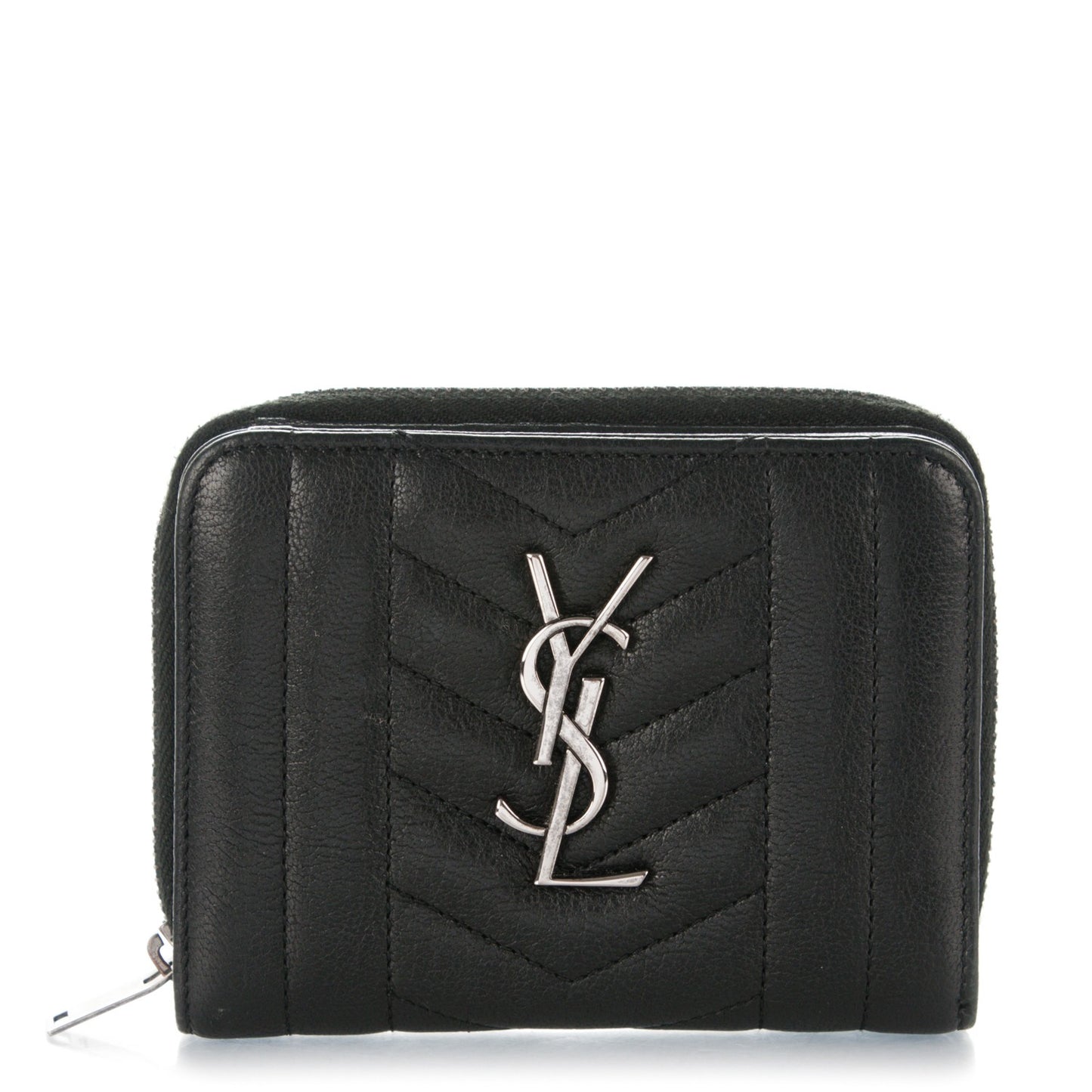 Lambskin Matelasse Chevron Monogram Compact Wallet Black