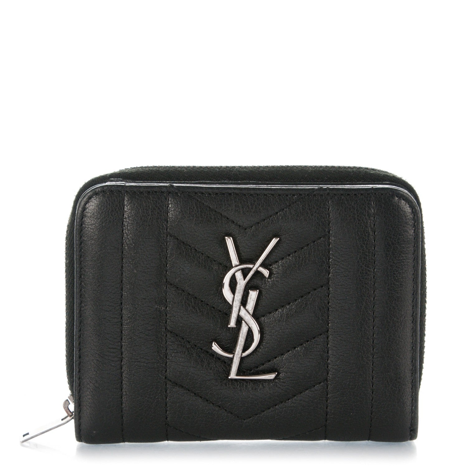 Saint Laurent Lambskin Matelasse Chevron Monogram Compact Wallet Black 1 of 8