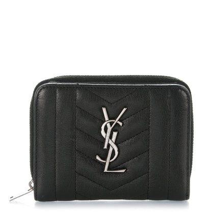 Saint Laurent Lambskin Matelasse Chevron Monogram Compact Wallet Black 1 of 8