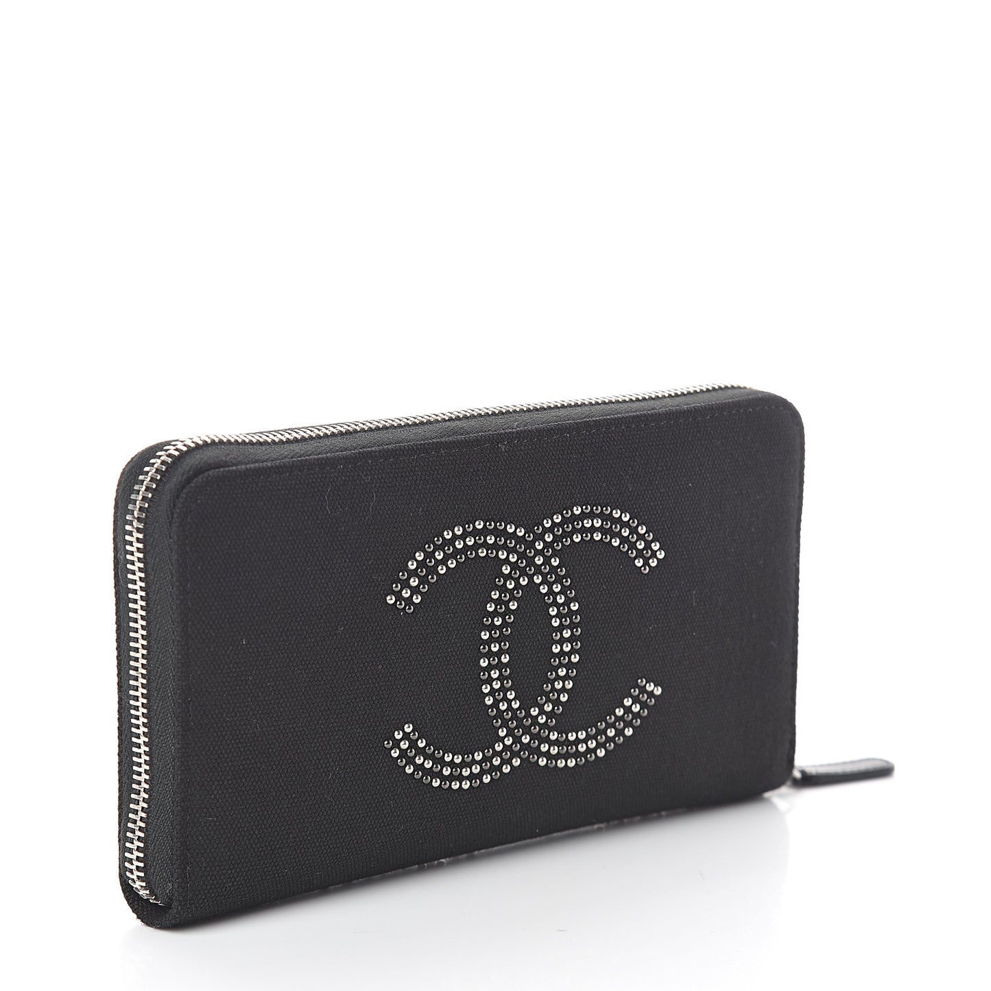 Canvas Studded CC Gusset Zip Around Wallet Black