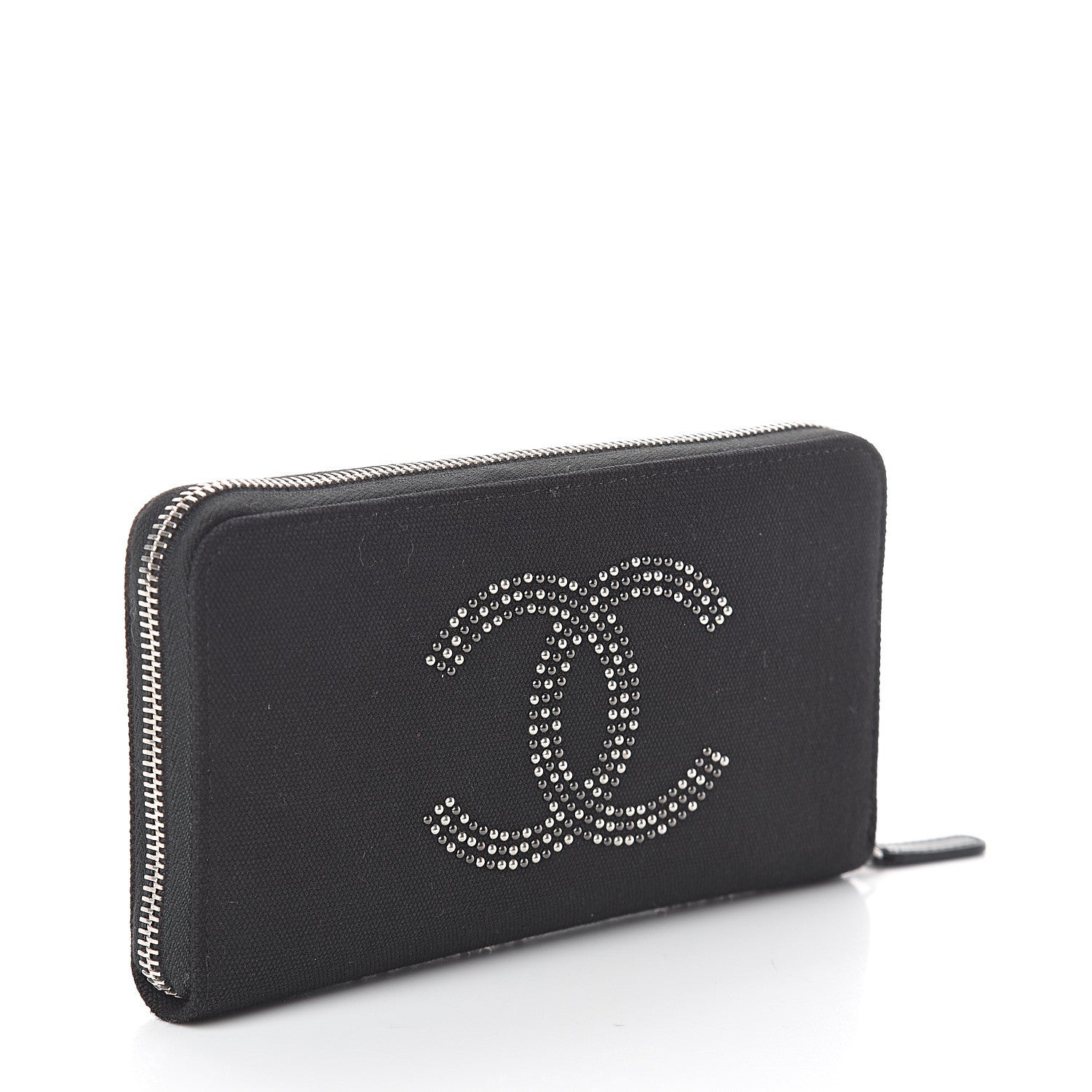 Chanel Canvas Studded CC Gusset Zip Around Wallet Black 2 of 7