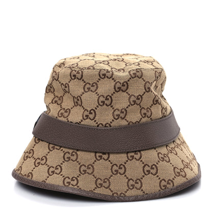 Gucci Monogram Textured Dollar Calfskin GG Jago Bucket Hat S Cacao Beige 4 of 9