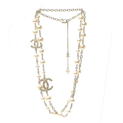 Chanel Graduated Pearl Crystal Twisted CC Long Necklace Gold 2 of 3