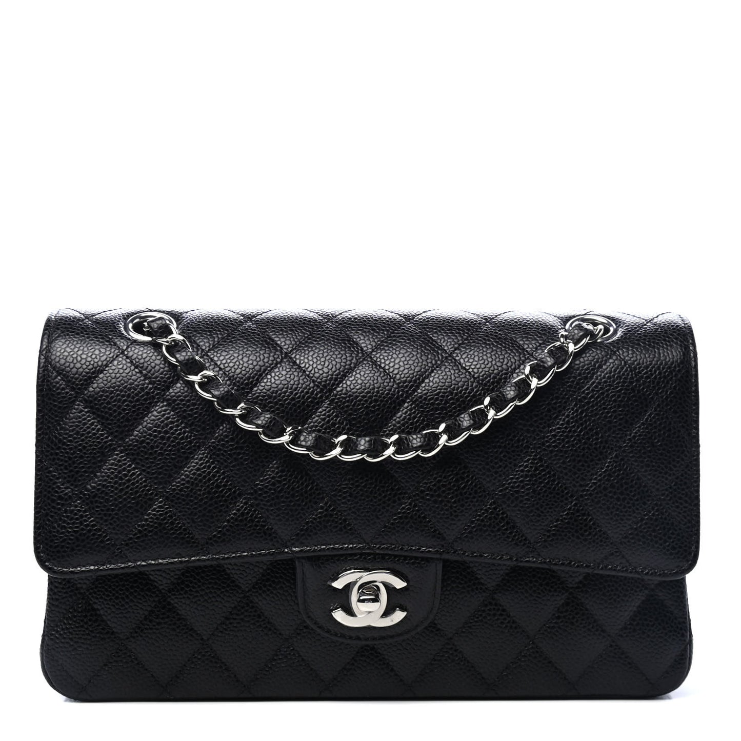 Caviar Quilted Medium Double Flap Black