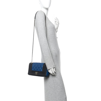 Chanel Sheepskin Quilted Small Mademoiselle Flap Black Blue 2 of 10