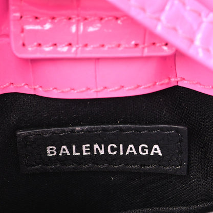 Balenciaga Shiny Calfskin Crocodile Embossed Logo Shopping Phone Holder Bag Pink Black 6 of 8