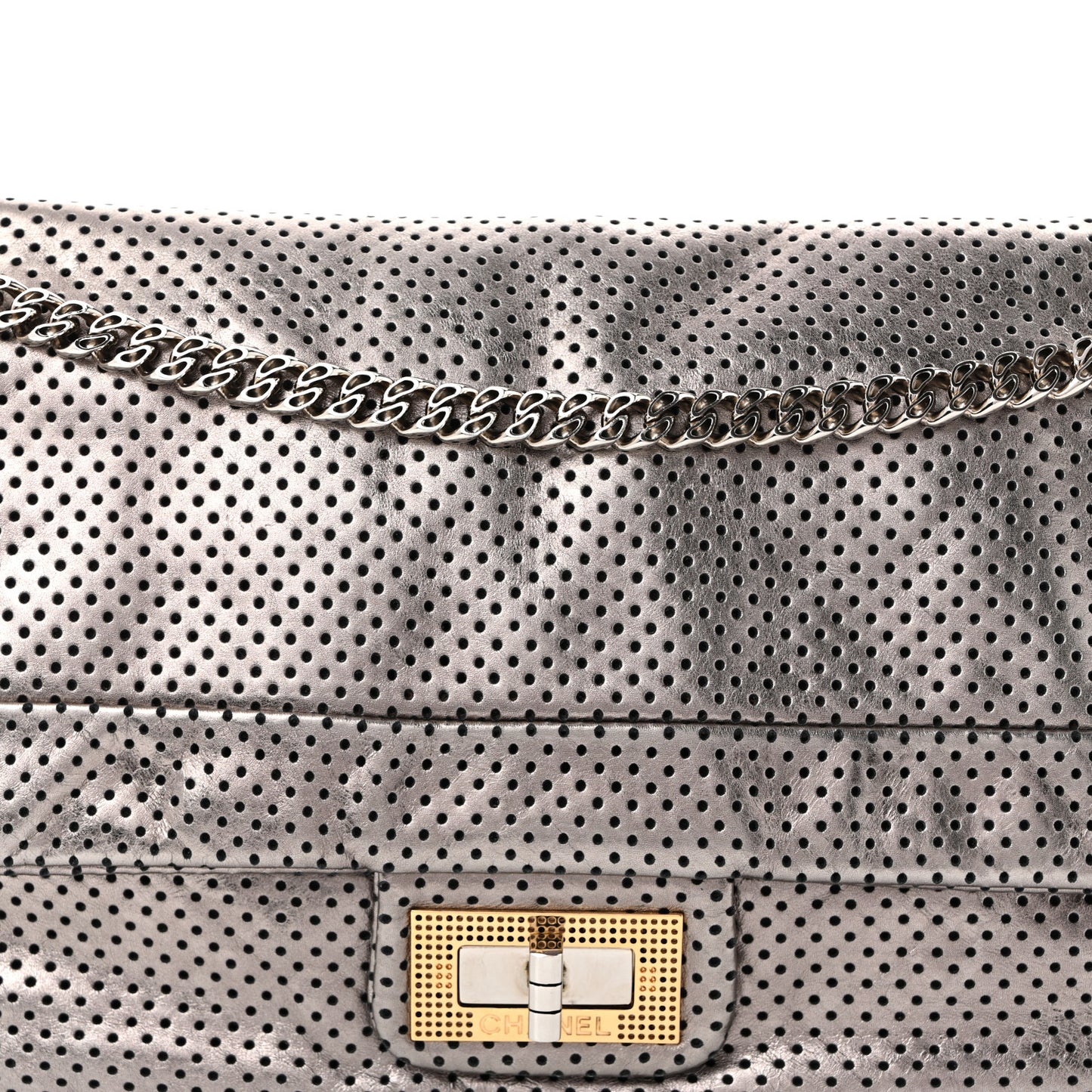 Metallic Crackled Calfskin Perforated Drill Flap Bronze
