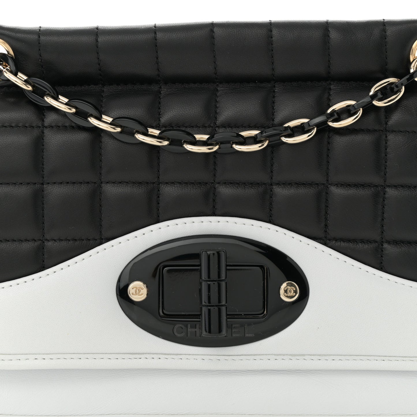 Lambskin Chocolate Bar Mademoiselle Flap Black White
