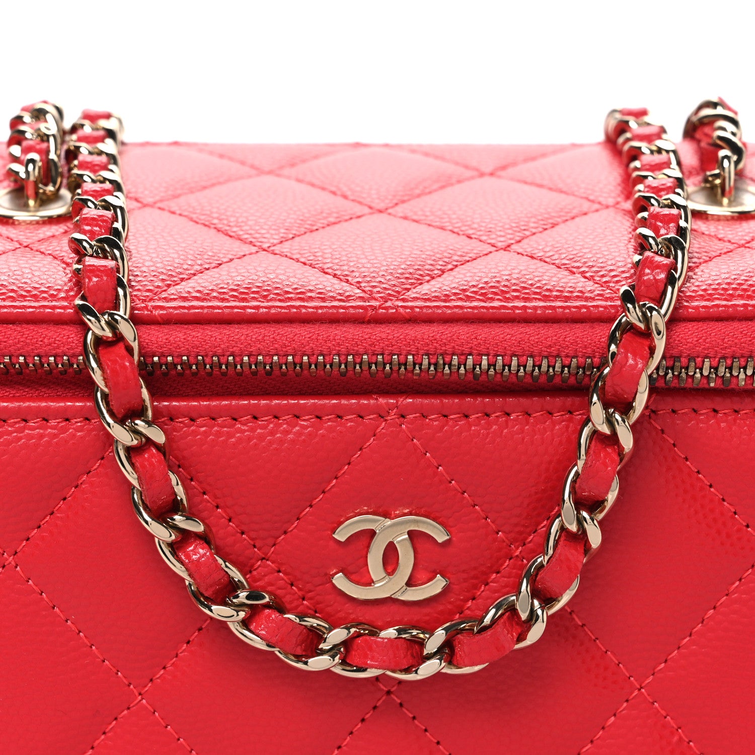 Chanel Caviar Quilted Small Vanity Case With Chain Red 8 of 10