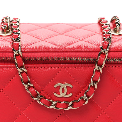 Chanel Caviar Quilted Small Vanity Case With Chain Red 8 of 10