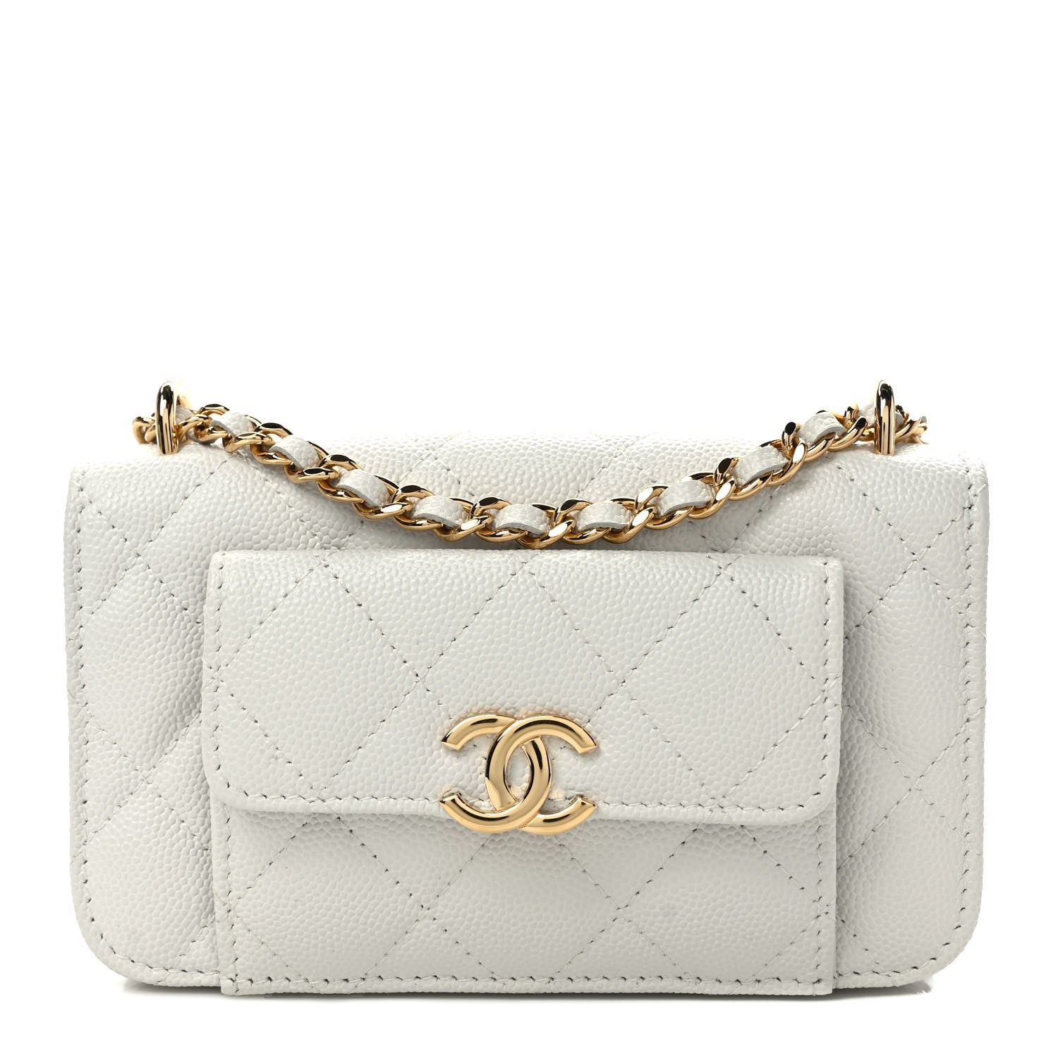 Chanel Caviar Quilted Pocket Twins Clutch With Chain White 1 of 10