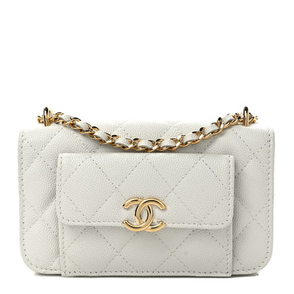 Chanel Caviar Quilted Pocket Twins Clutch With Chain White 1 of 10