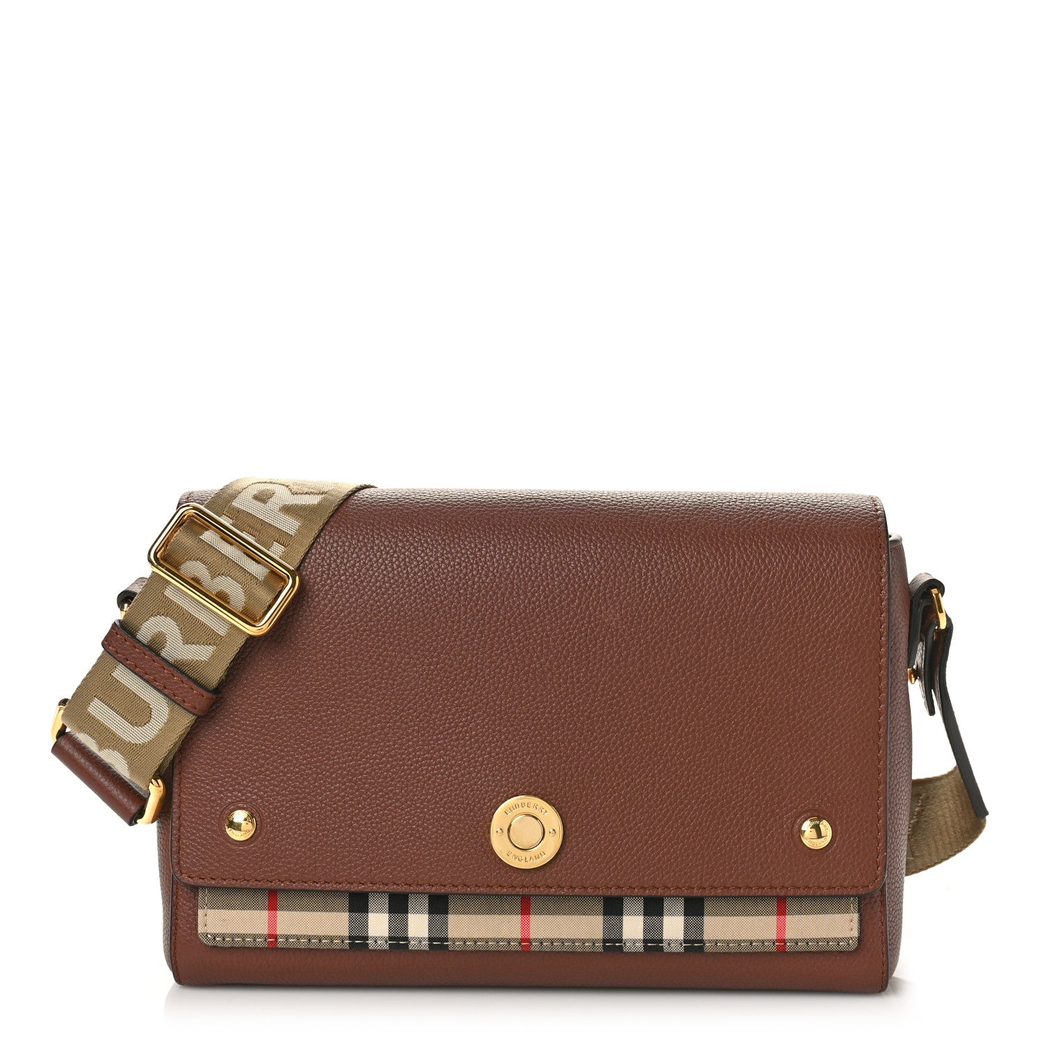 Burberry Calfskin Vintage Check Note Crossbody Bag Tan 1 of 7