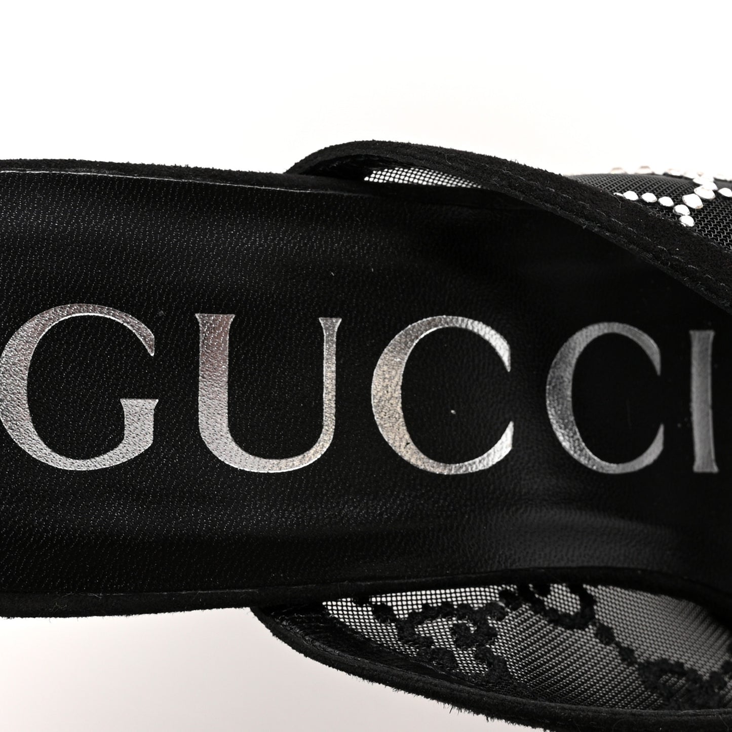 Tela Retino Kid Scamosciato Crystal GG Monogram Square G 95mm Slide Sandals 39 Black