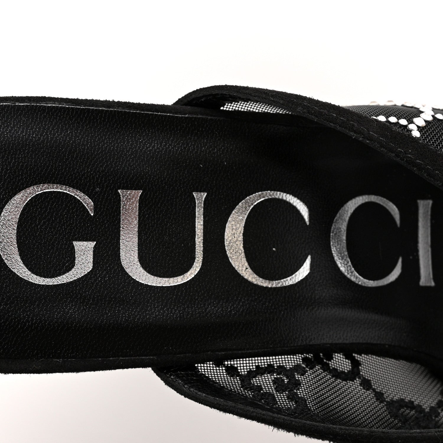 Gucci Tela Retino Kid Scamosciato Crystal GG Monogram Square G 95mm Slide Sandals 39 Black 7 of 10