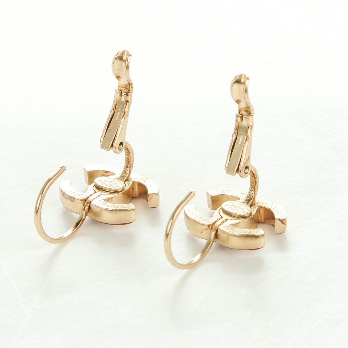 Enamel CC Hoop Earrings Gold Red