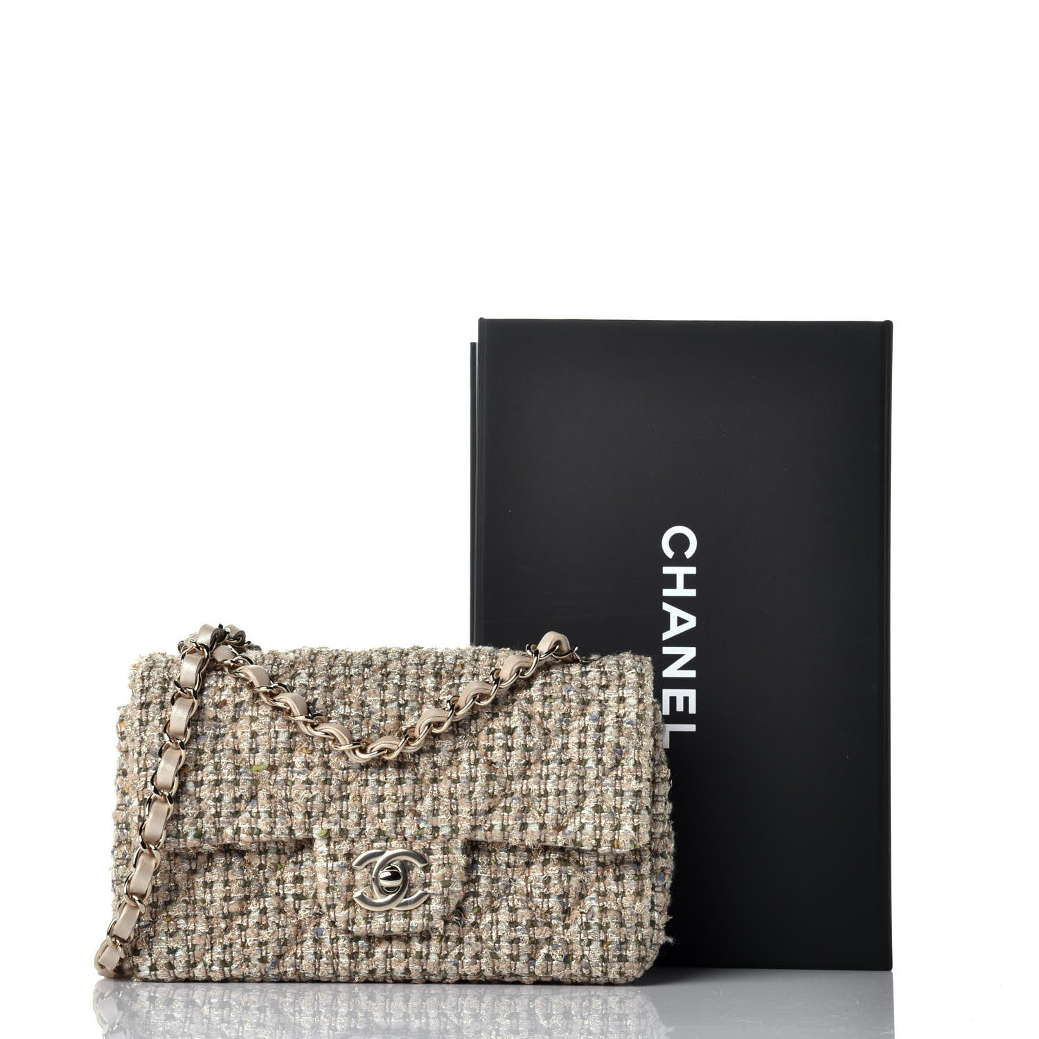 Chanel Tweed Quilted Mini Rectangular Flap Beige 9 of 9