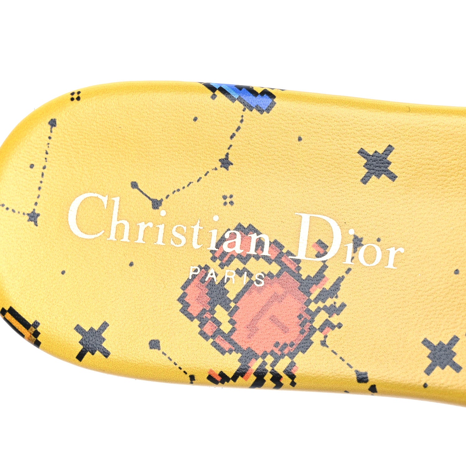 Christian Dior Canvas Embroidered Zodiac Mules Slide Sandals 38 Yellow Multicolor 9 of 11