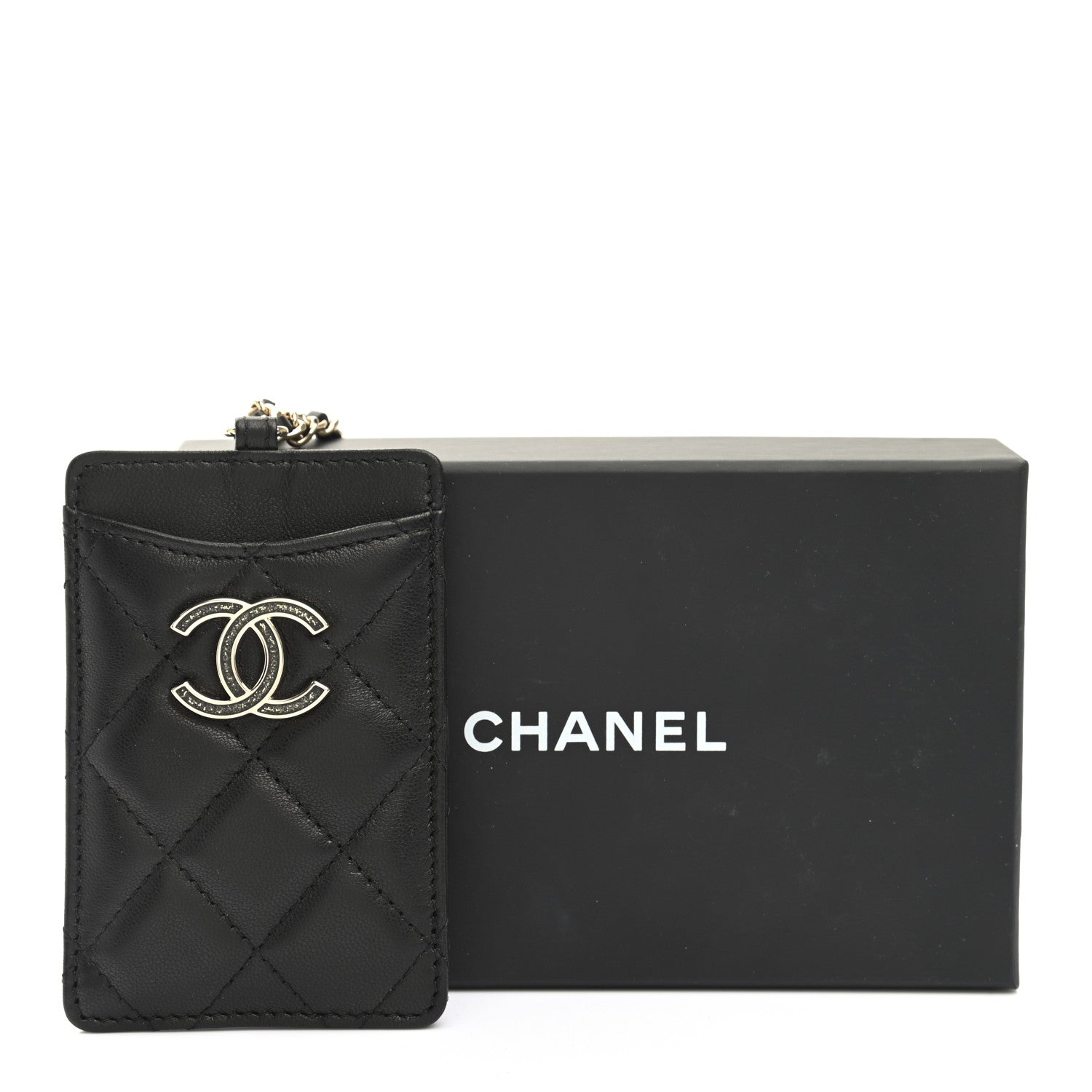 Chanel Lambskin Quilted Glitter Card Holder On Chain Black 8 of 8