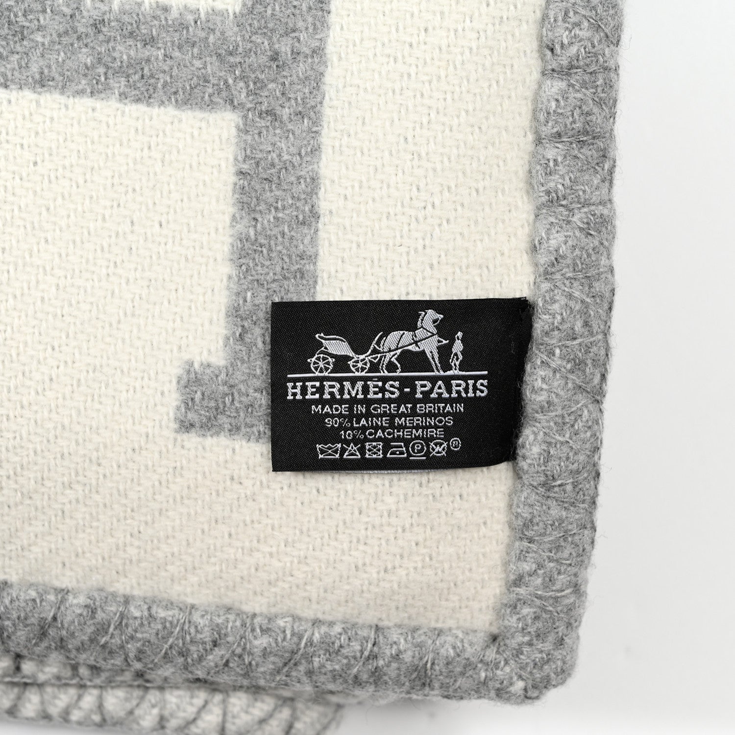Hermes Wool Cashmere Avalon III Blanket Ecru Gris Clair 3 of 3