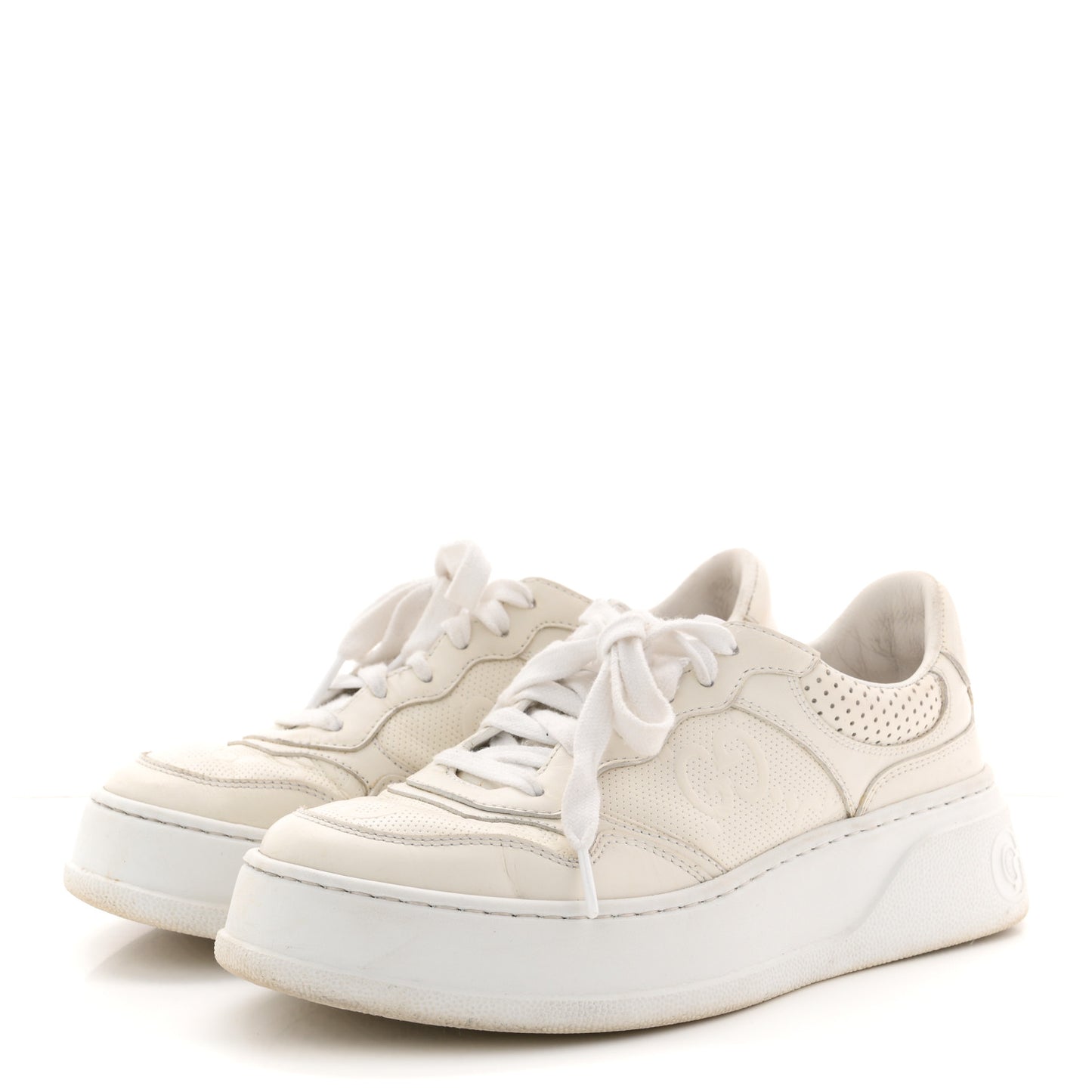 Calfskin GG Tennis Embossed Perforated Womens Platform 55mm Sneakers 37 Great White